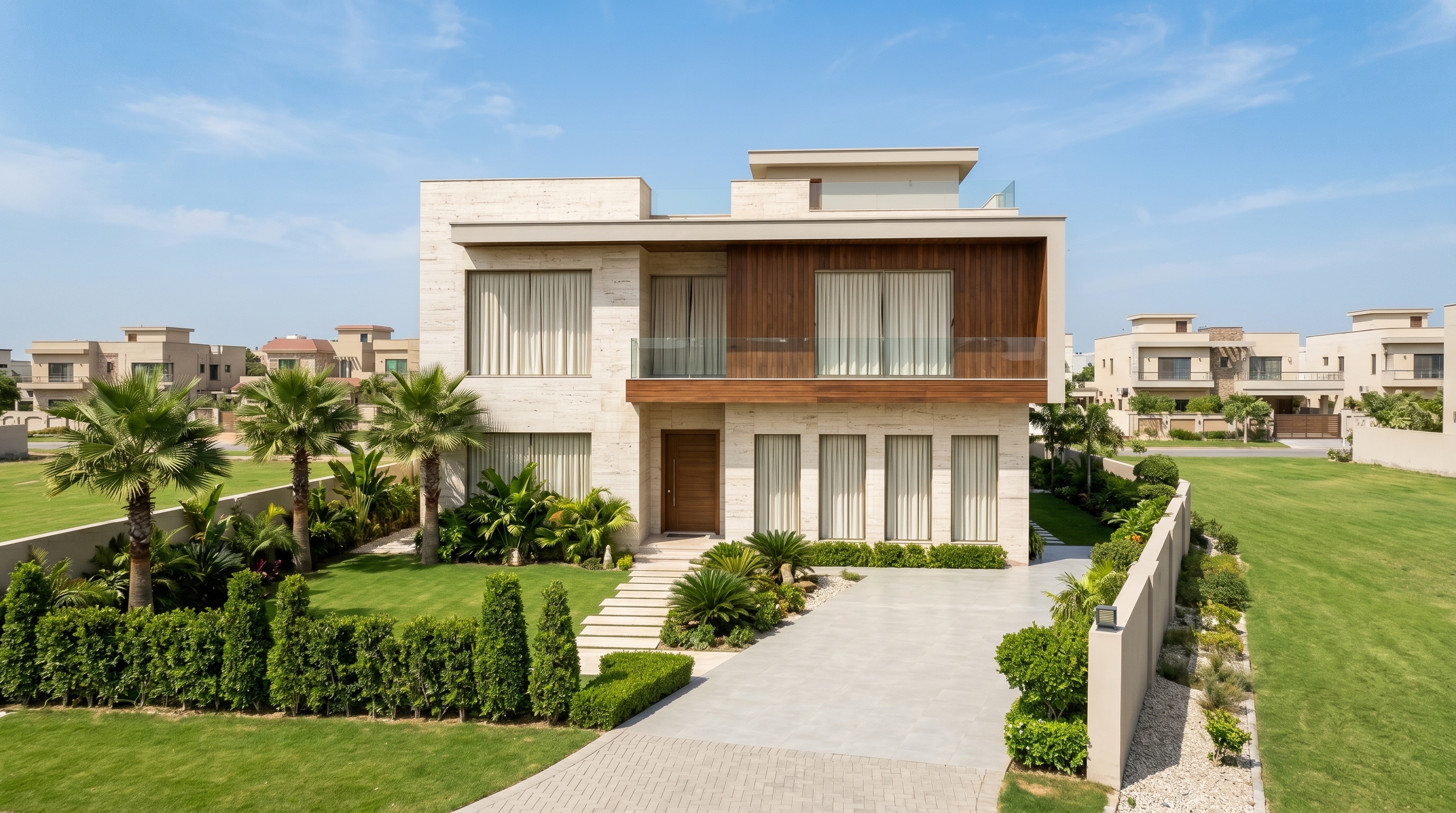 Contemporary family home with glass balcony