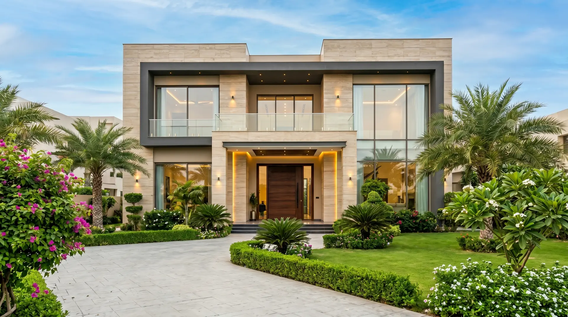 Night-lit modern residence