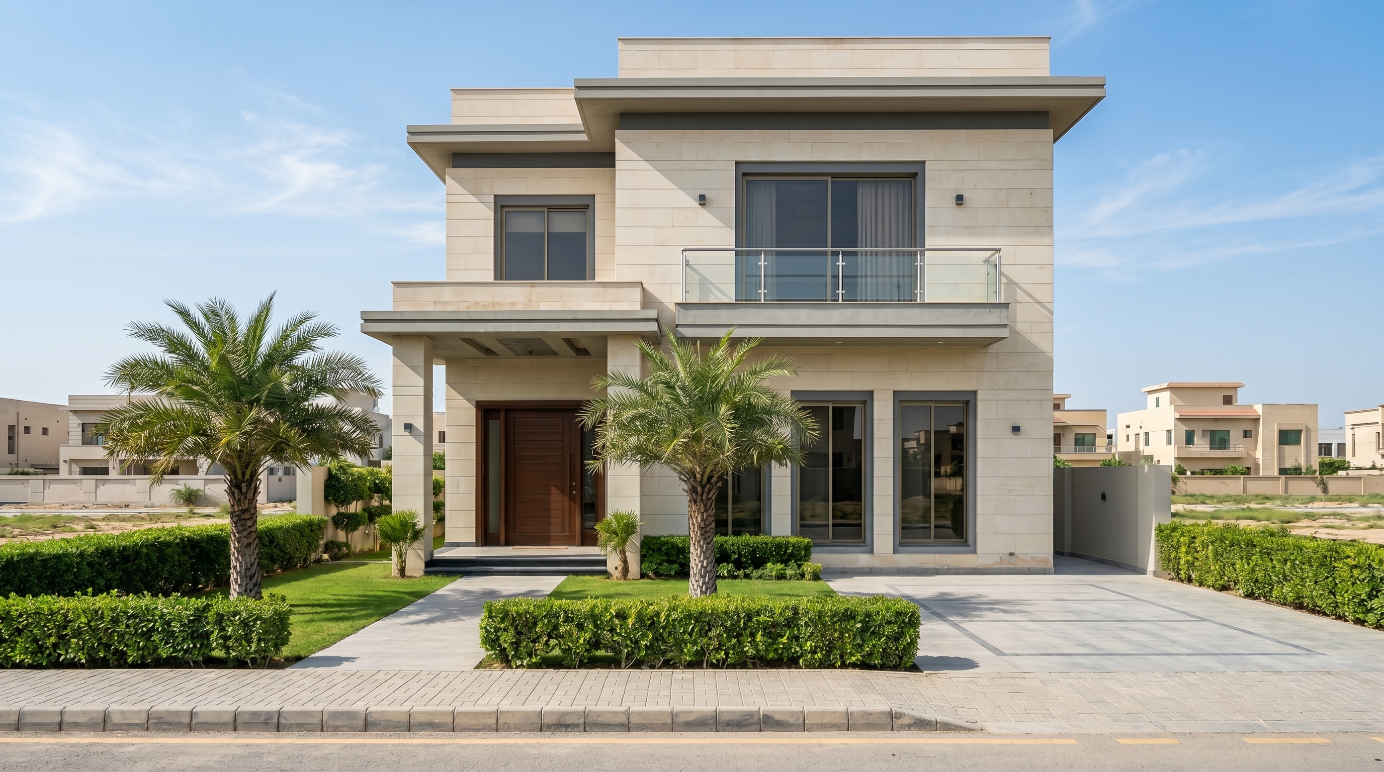 Custom villa with palm landscaping